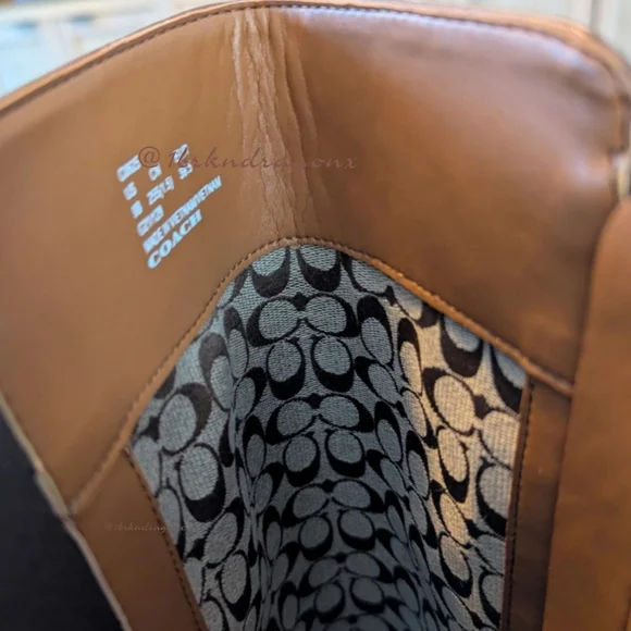 NWT Genuine Leather Risinf Boot Coach Brown Luggage Gold Embellished Boots - Picture 2 of 7